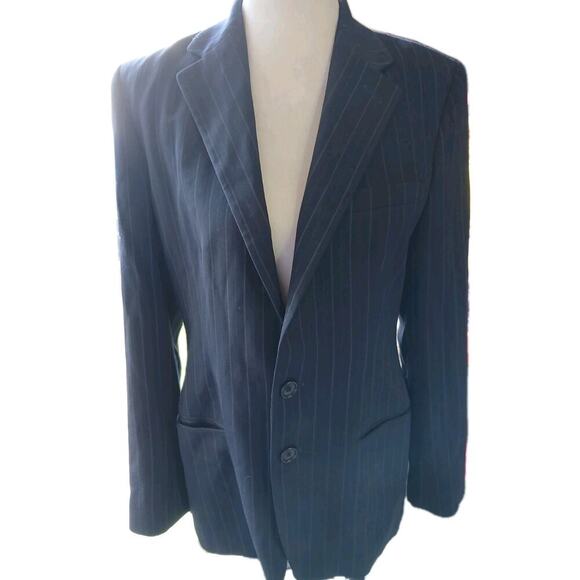Vintage Ralph Lauren Blazer Women Wool Navy Pinstripe Old Money Capsule USA 10 - Picture 1 of 8
